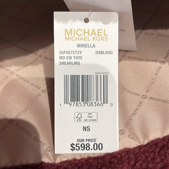 Michael Kors Medium SHEARLING MIRELLA Tote
Shoulder Bag Sherpa 
Oxblood 
NWT - Picture 7 of 16